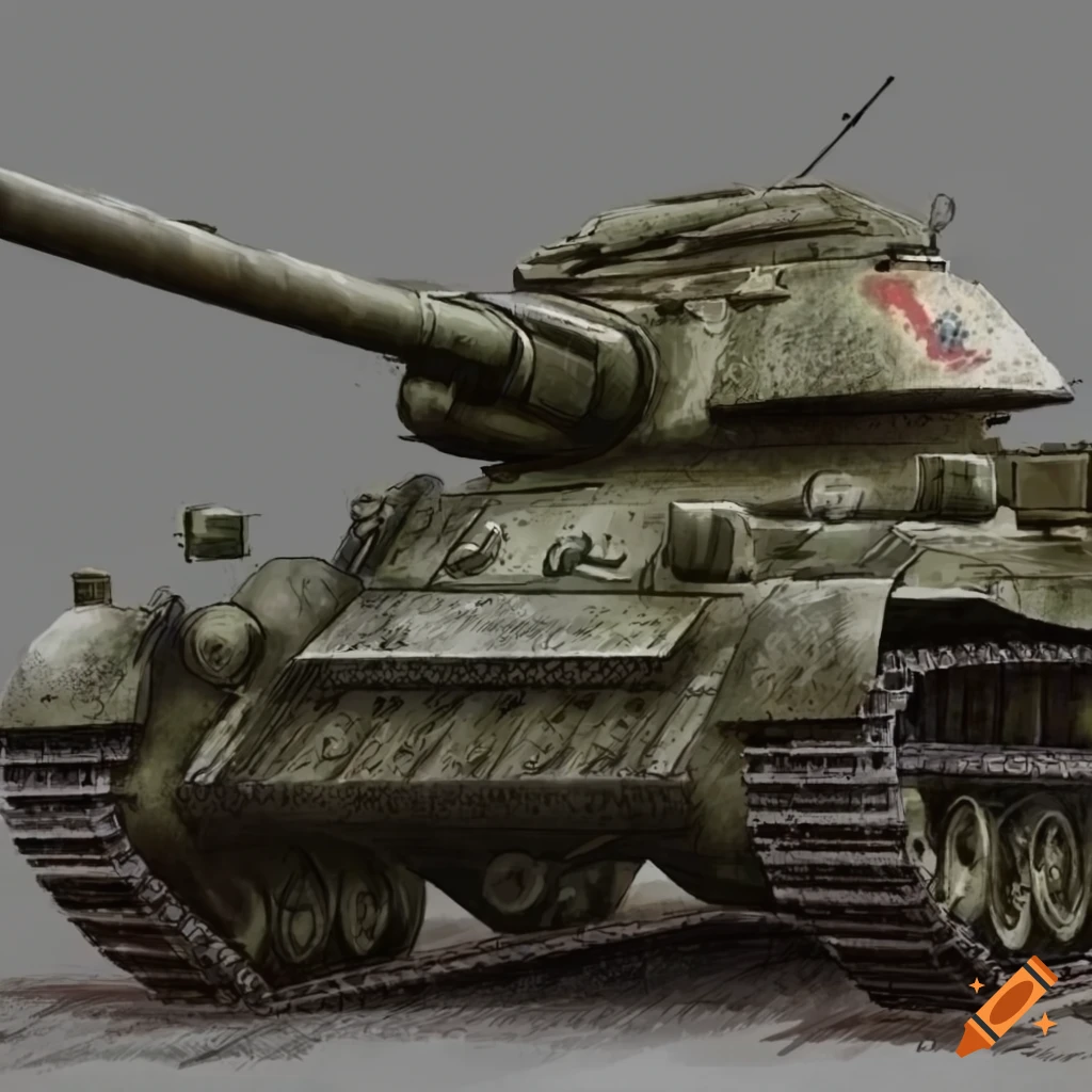 Detailed illustration of a T34 tank in a dieselpunk style
