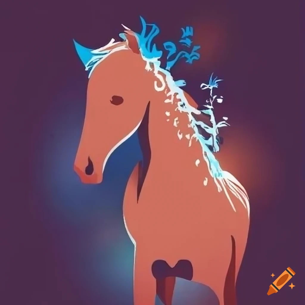 Stylized standing horse with a baby on its back