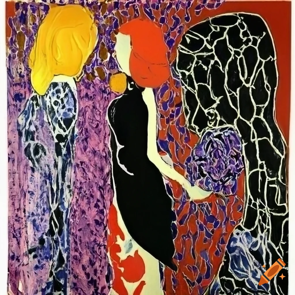 Minimalistic portrait with abstract oil paint in art nouveau style on