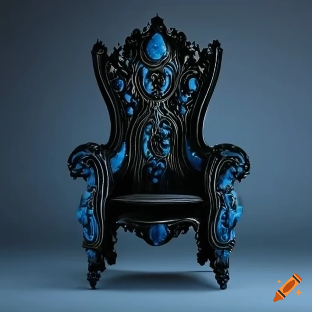 Ornate black onyx chair with electric blue highlights on Craiyon