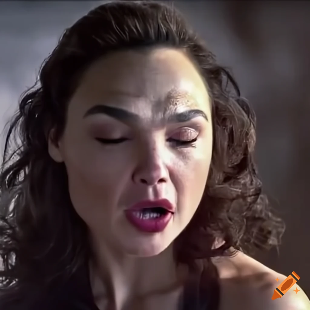 Gal gadot portraying a stunned and bruised woman fighter in a movie scene  on Craiyon