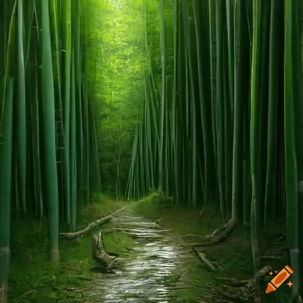 Destroyed path through a bamboo forest