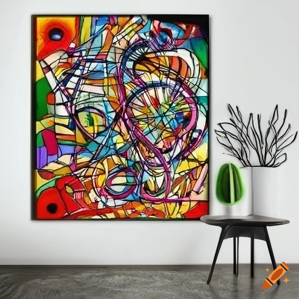 Whimsical colorful 3D wire art deco and Kandinsky doodles on white canvas