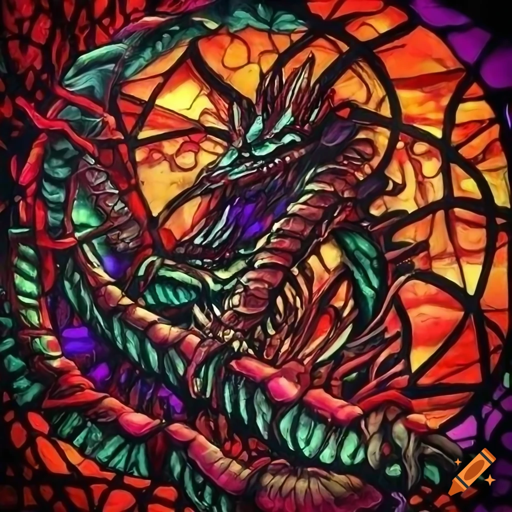 Stained glass art depicting a tangle of electric cords and dangerous