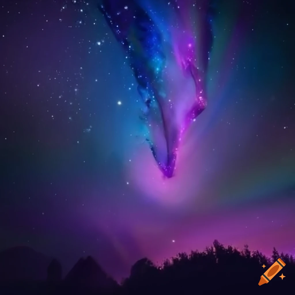 Cosmic dreamscape with blue, purple, and violet lights