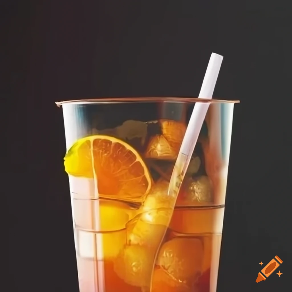 Plastic iced tea in a clear glass on Craiyon