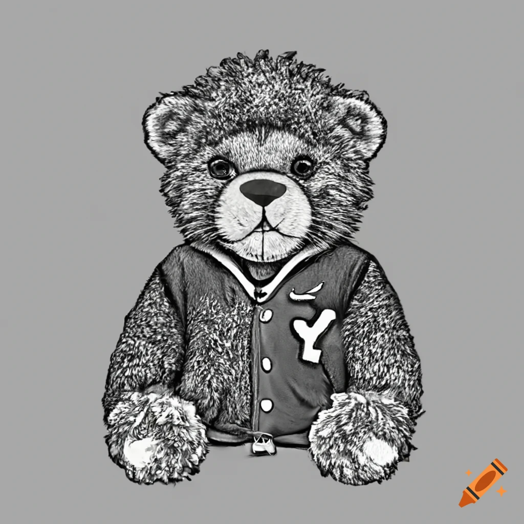 Lion teddy bear wearing a varsity jacket