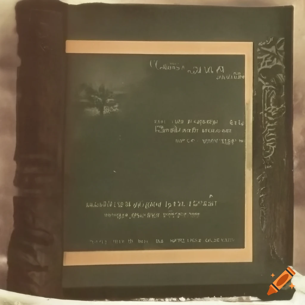 1934 autochrome photo of an opened old book with inscription and illustrations in a snowy evening