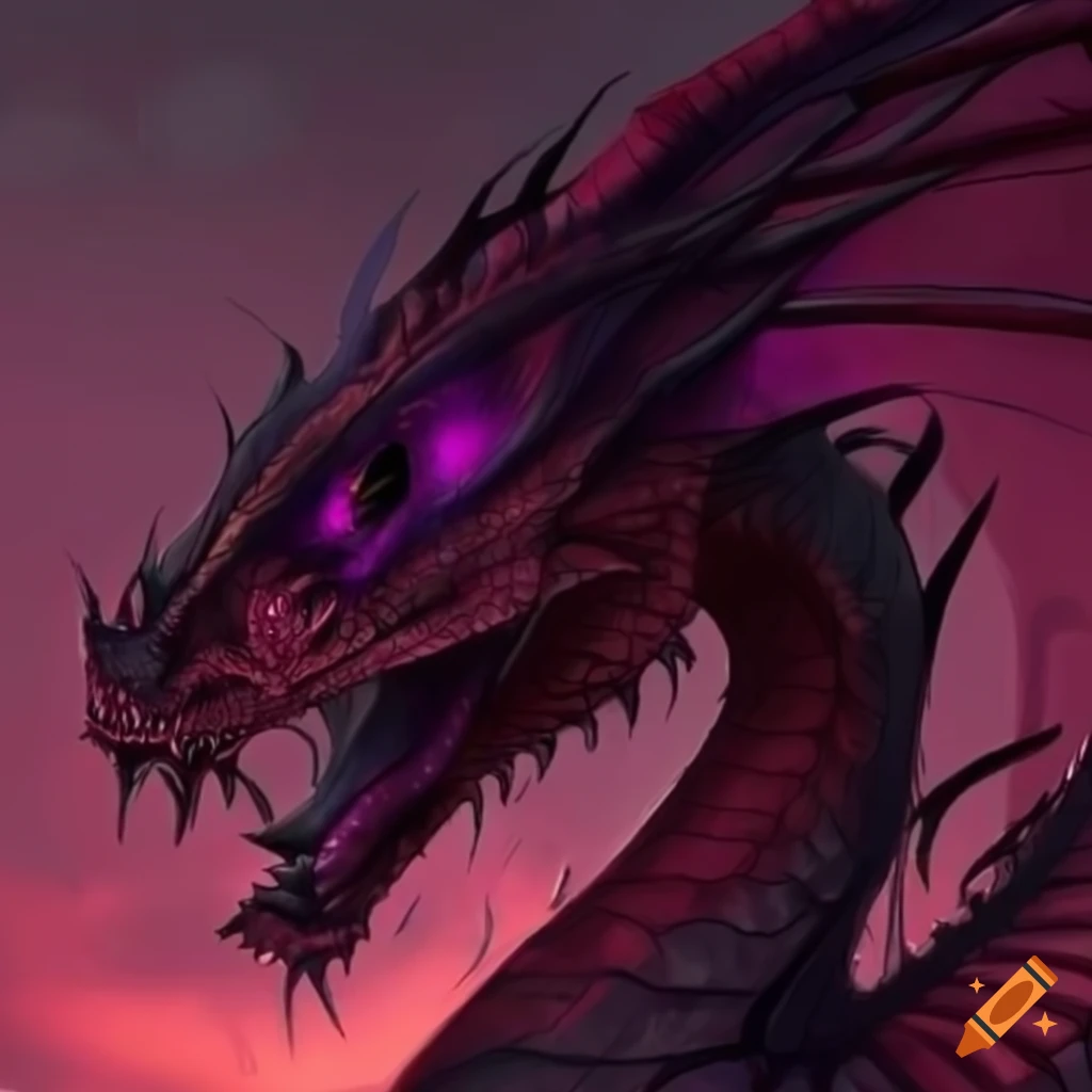 Maroonish dragon with glowing tail and unusual colored eyes