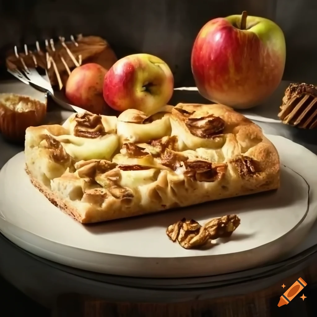 White focaccia with apples, walnuts, and honey