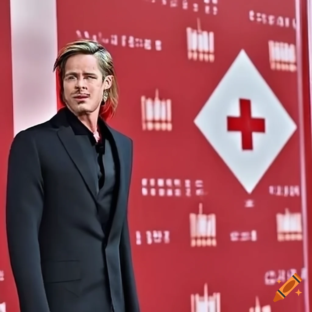 Brad Pitt holding the red cross