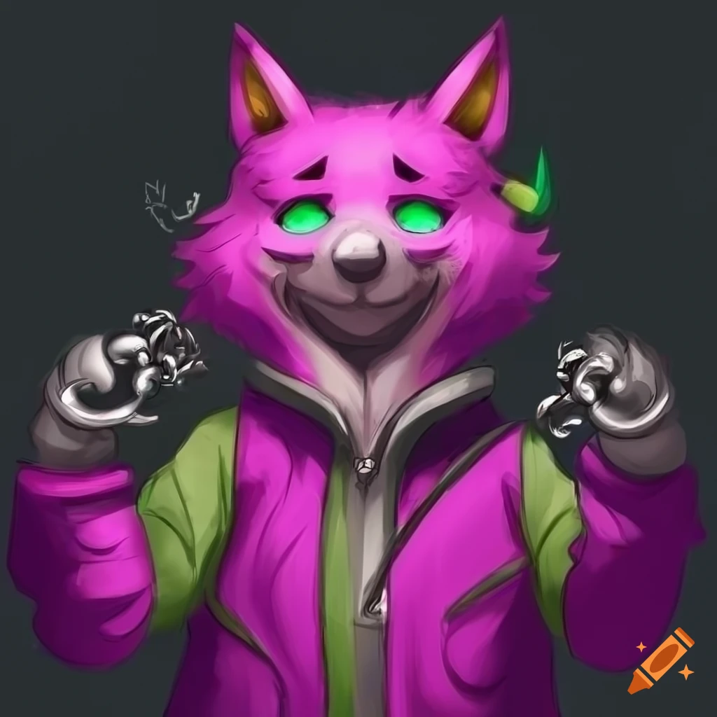 Anthropomorphic creature wearing a magenta jacket and a magical silver bracelet