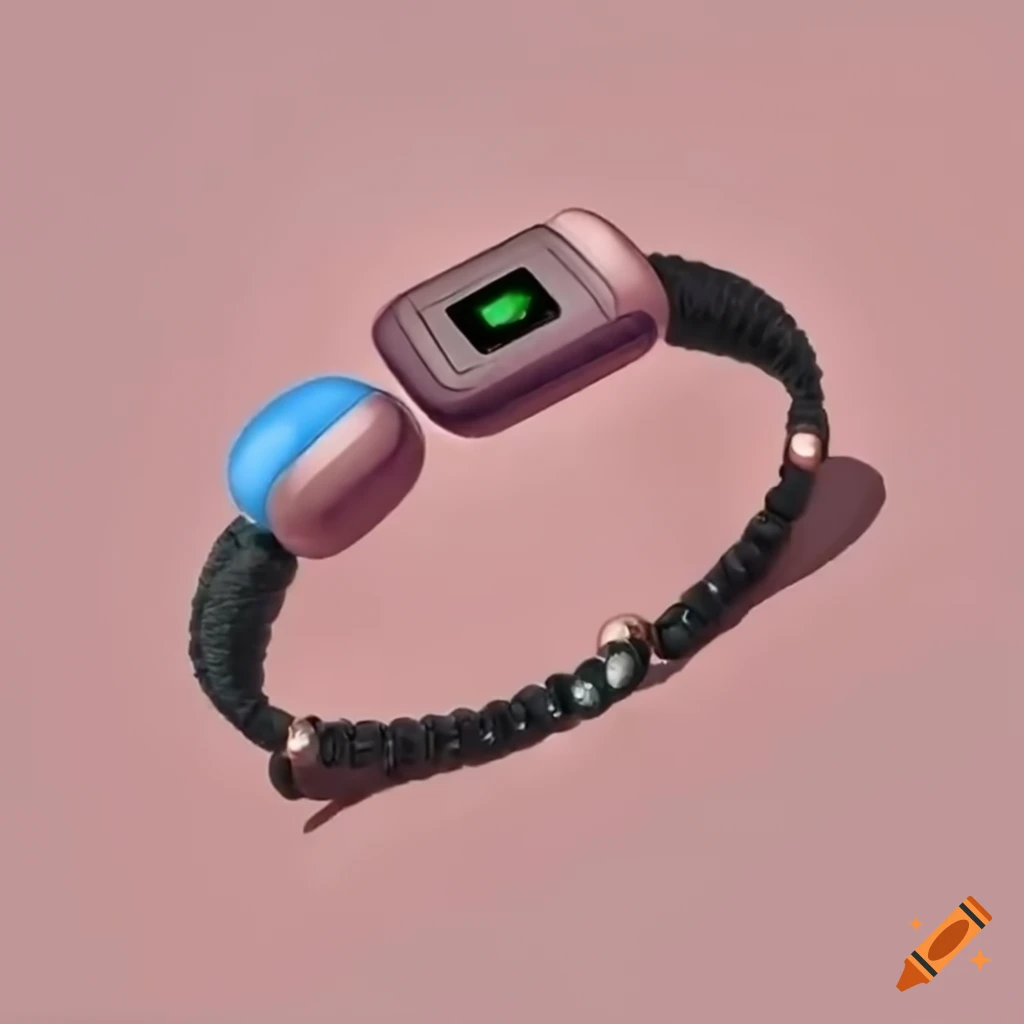 Electronic health bracelet with old folks home in the background