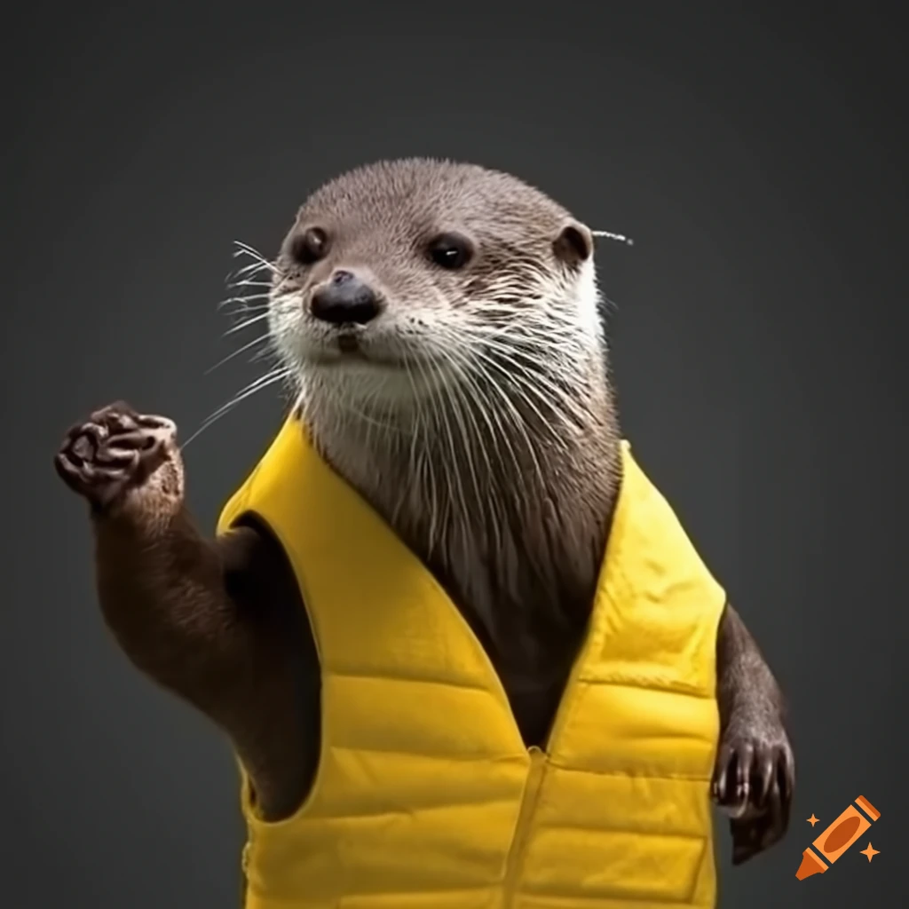 Adorable otter with a yellow vest holding a letter