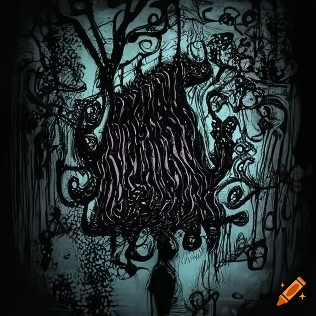 Dark abstract art of doodles representing thoughts coming to life
