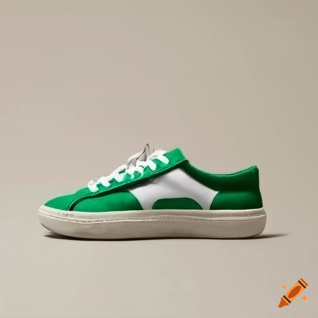 White and green eco sneaker with organic cotton hemp laces and recycled fabric