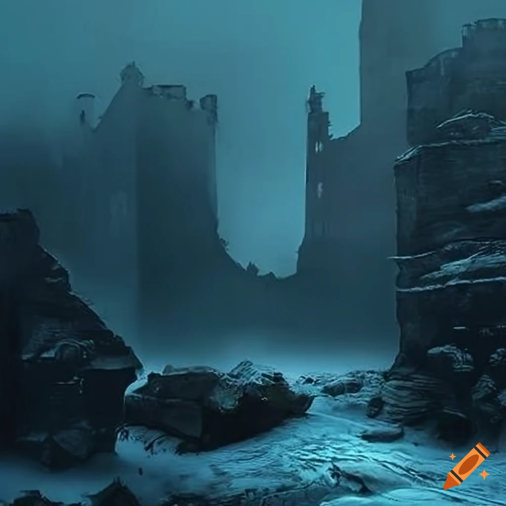 Frozen ruins of castle by zbigniew beksiński on Craiyon