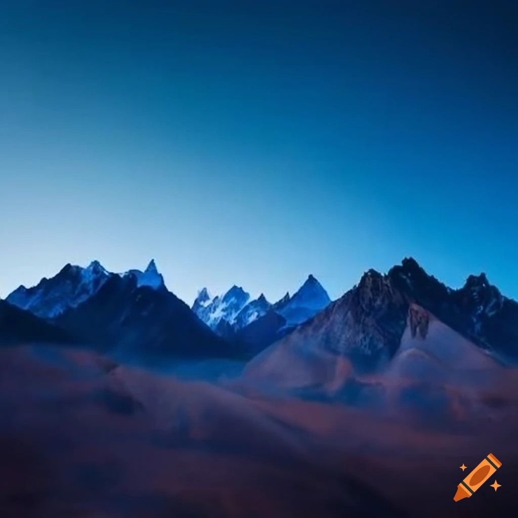 Mountains on fire under a blue northern sky