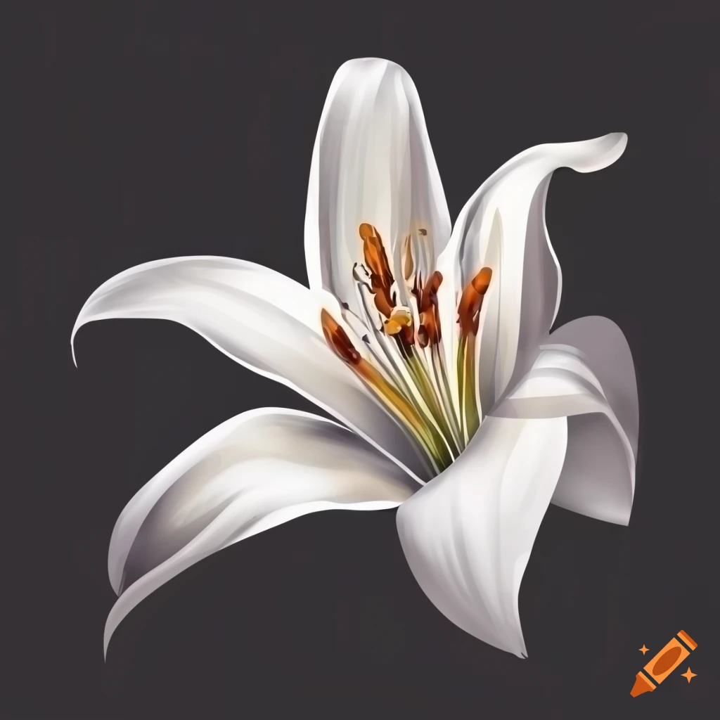 Vector art of a white lily with defined shapes and features on Craiyon