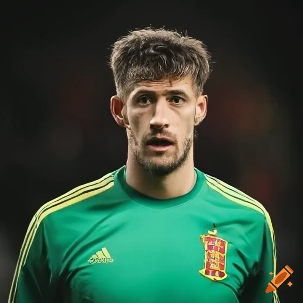 Spanish football goalkeeper with black quiff and stubble on Craiyon