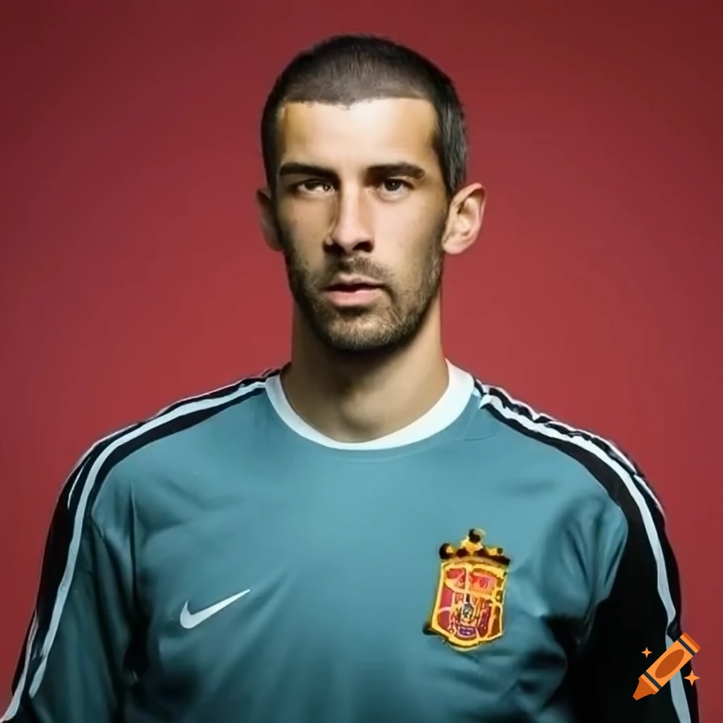 Spanish football goalkeeper with black quiff and stubble on Craiyon