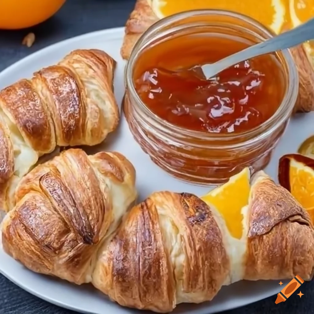 Croissants with orange jam, cinnamon and chopped almonds
