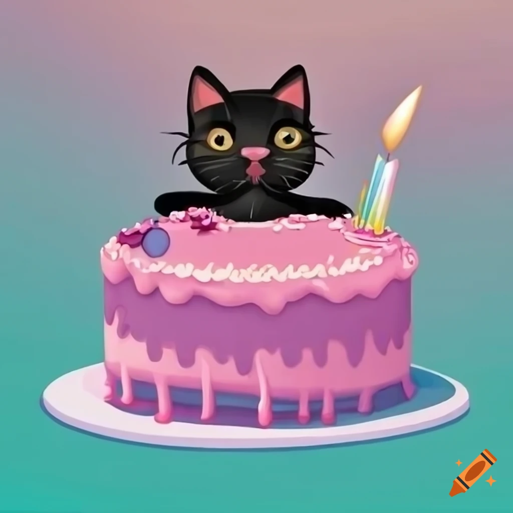 cute cat with a birthday cake 17773644 PNG