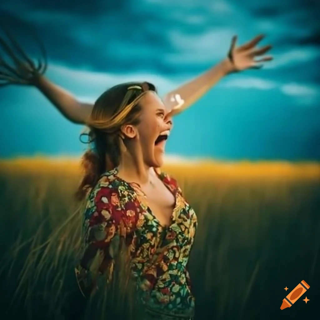 Person singing happily in a field
