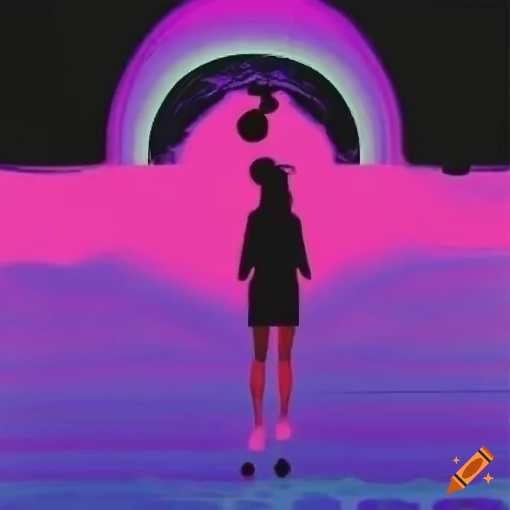 Abstract Y2K landscape with vivid colors and spiritual elements