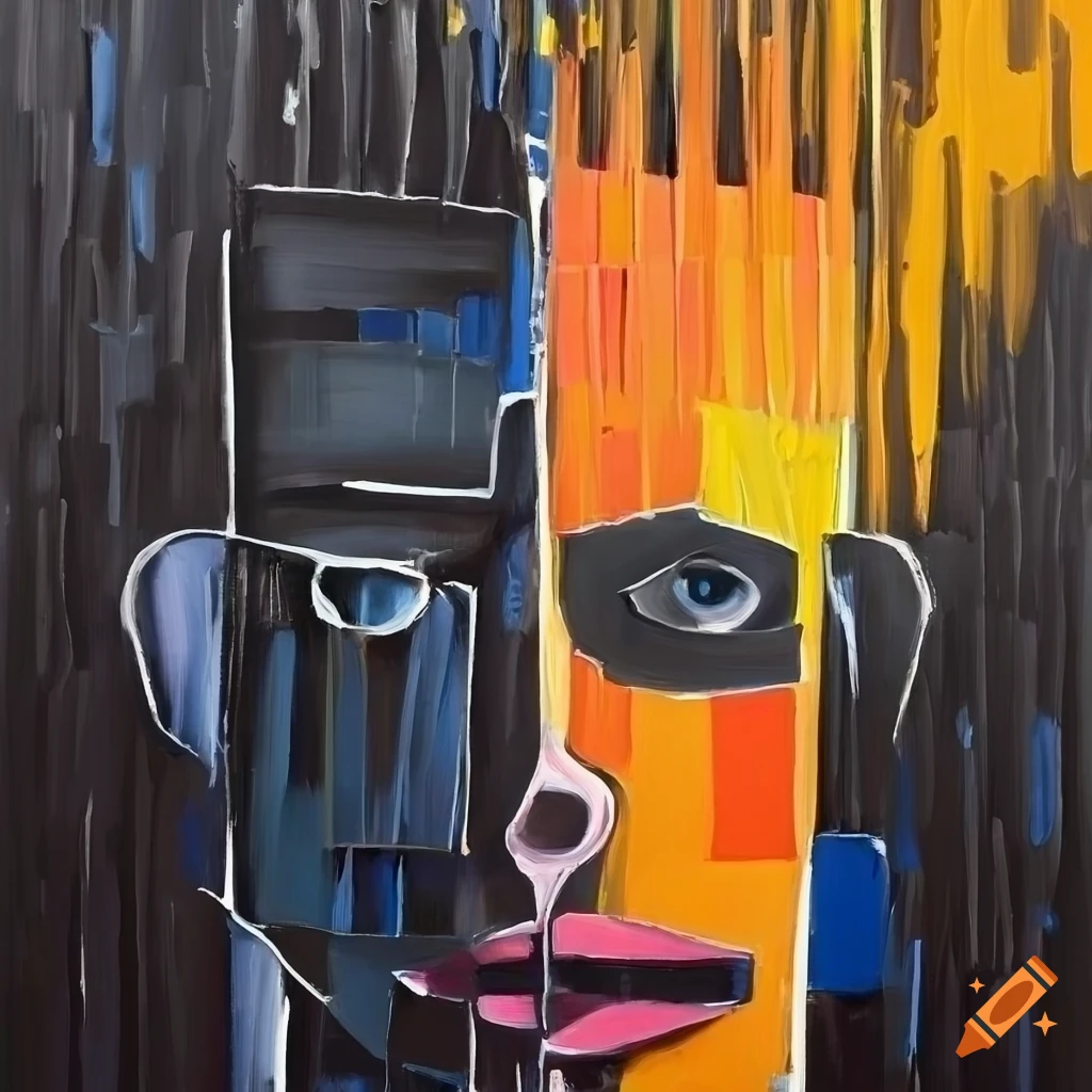 Abstract knife painting with royal face in a combination of styles, in