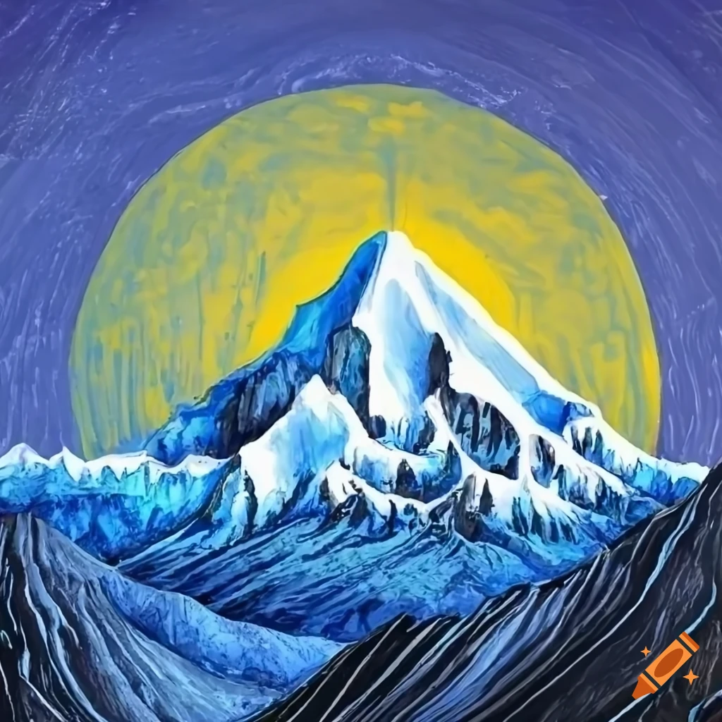 Acrylic Mountain With Snow And Sunshine In High Detail On Craiyon