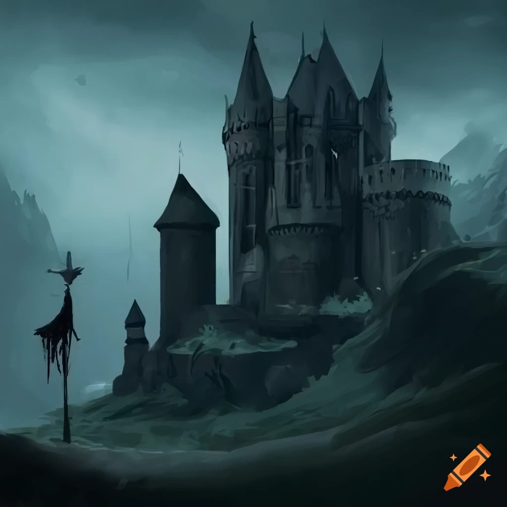 Knight standing in front of the gates of a dark gothic castle on Craiyon