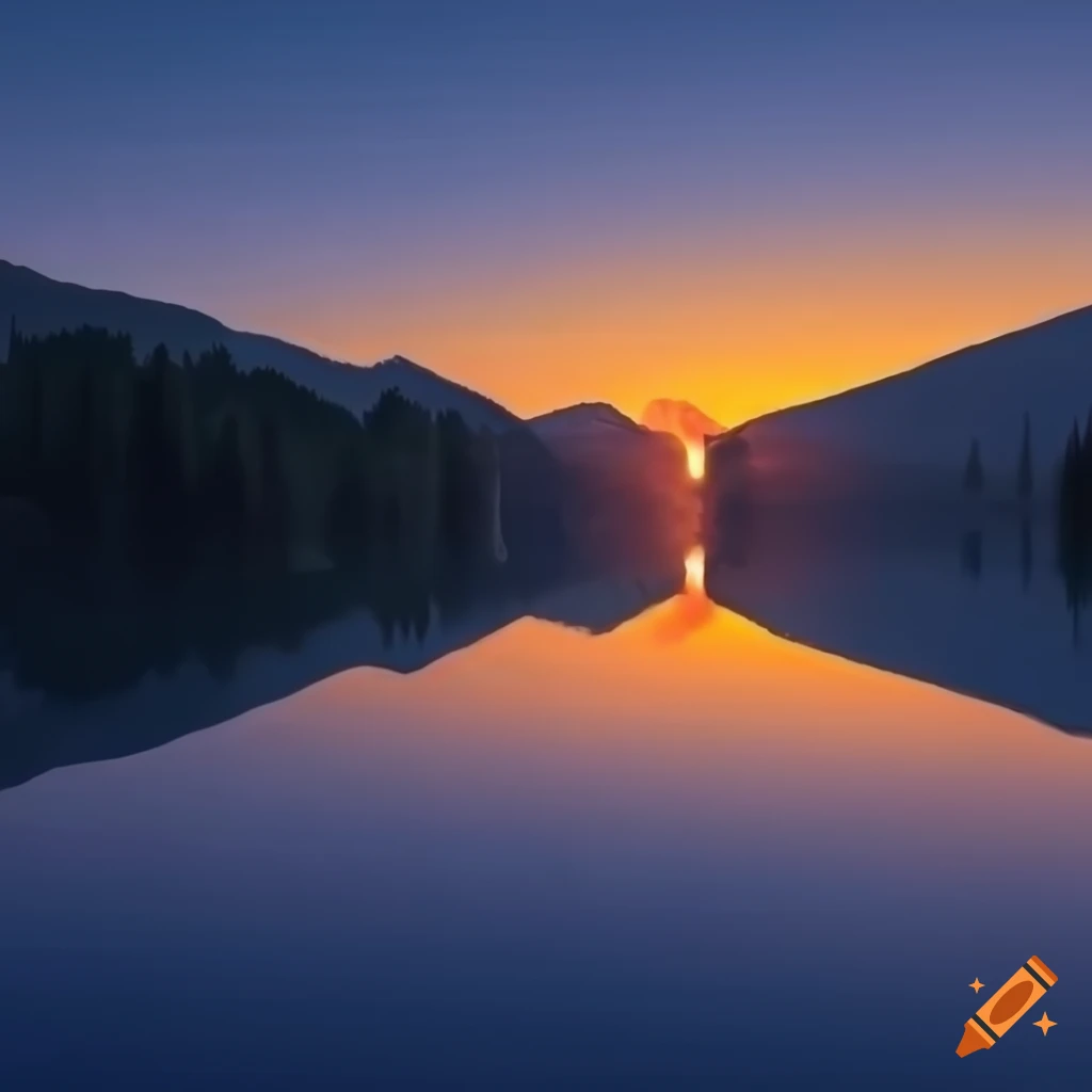 Breathtaking mountain lake at sunset with sun rays reflecting on the ...