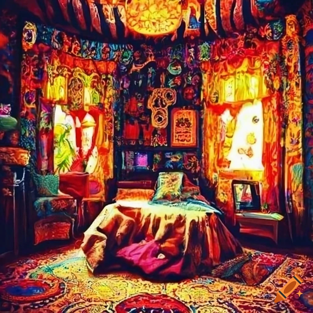 Bohemian-style colorful and eclectic hippie room