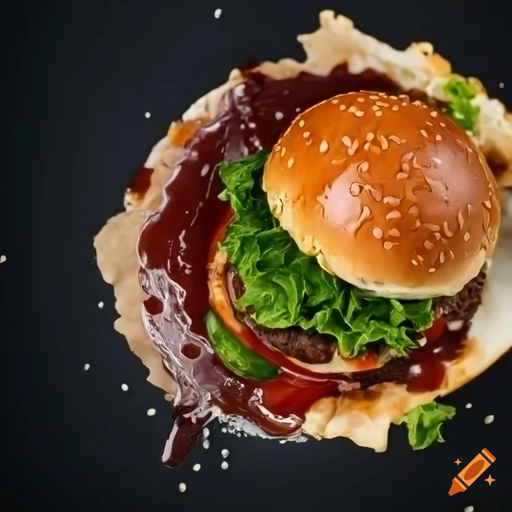 Cheese burger with BBQ sauce on black background
