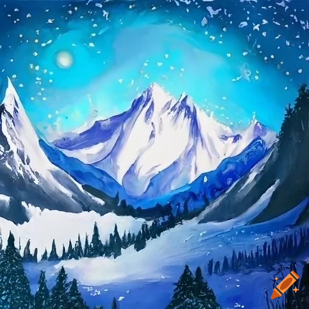 Snow Capped Mountain Peak With A Skier Skiing Down The Slopes In An