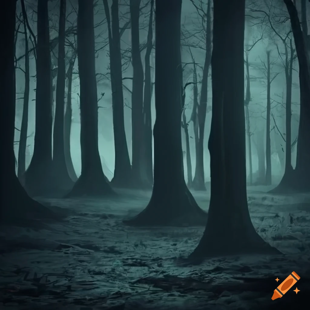 Dark eerie woods at night
