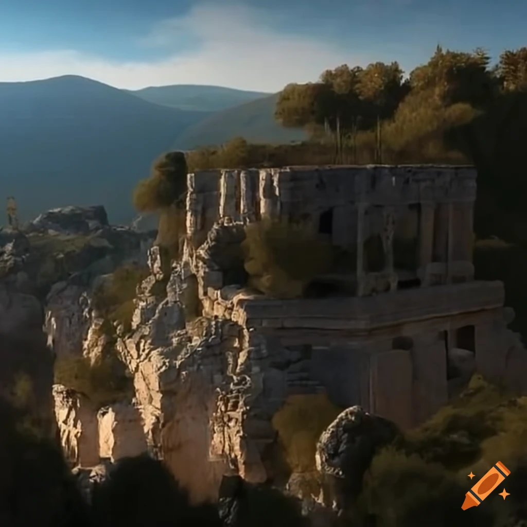 Aerial view of ancient greek ruins in turkish mountains near ephesus on ...