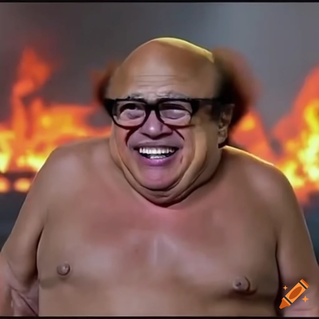 Comedic scene with a large explosion featuring Danny DeVito