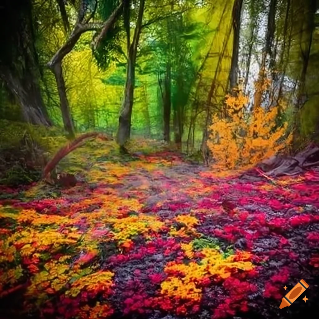 Colorful flora confronting trash bags in a battle for green space