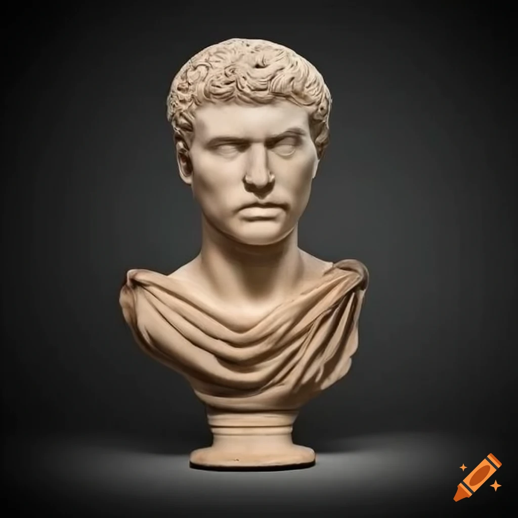 Roman bust of a man with an english mustache on Craiyon