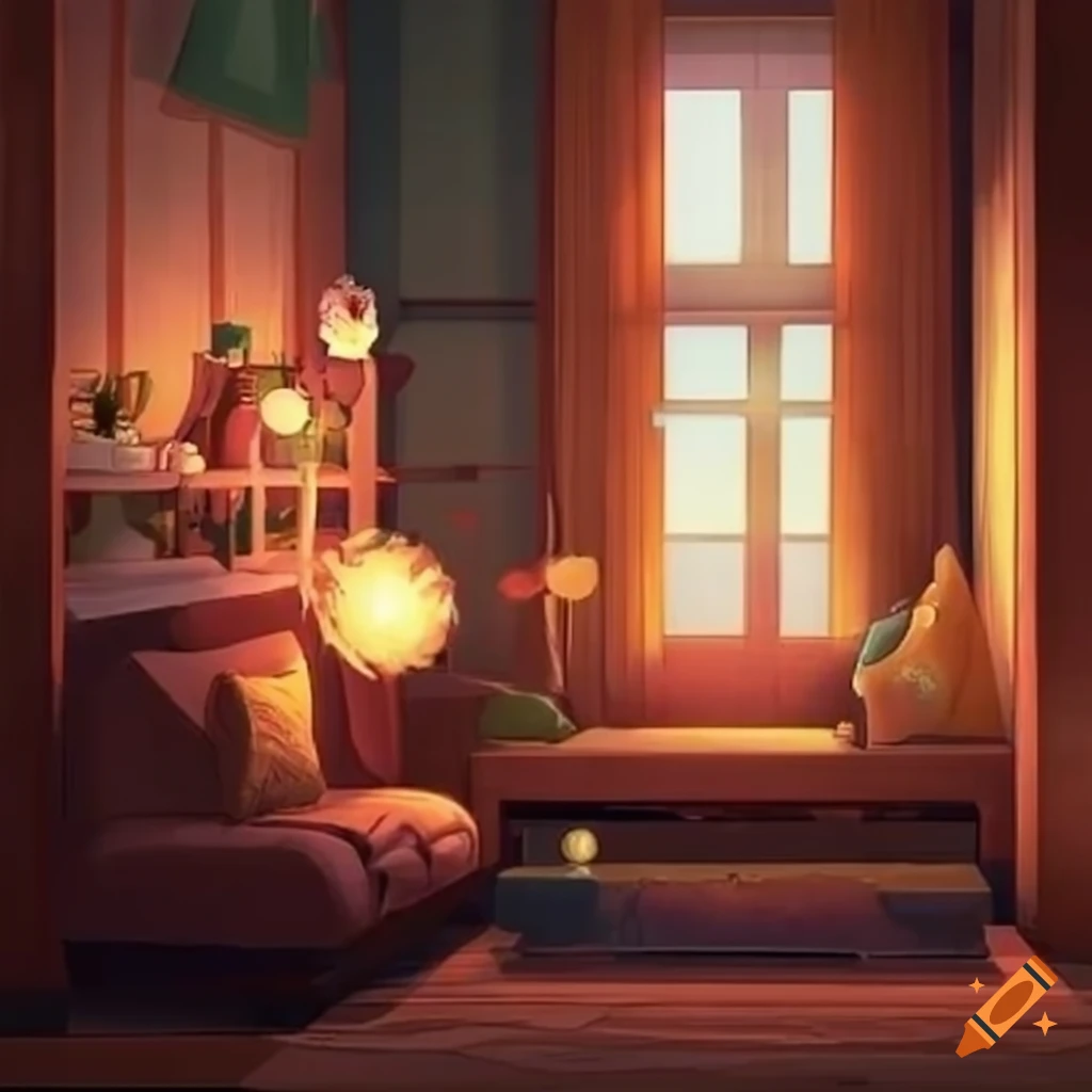 Cozy simple living room in an anime style on Craiyon