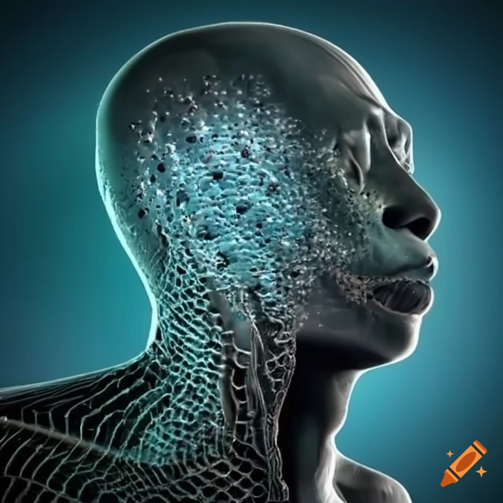 Human life evolution portrayed by a computer chip diagram