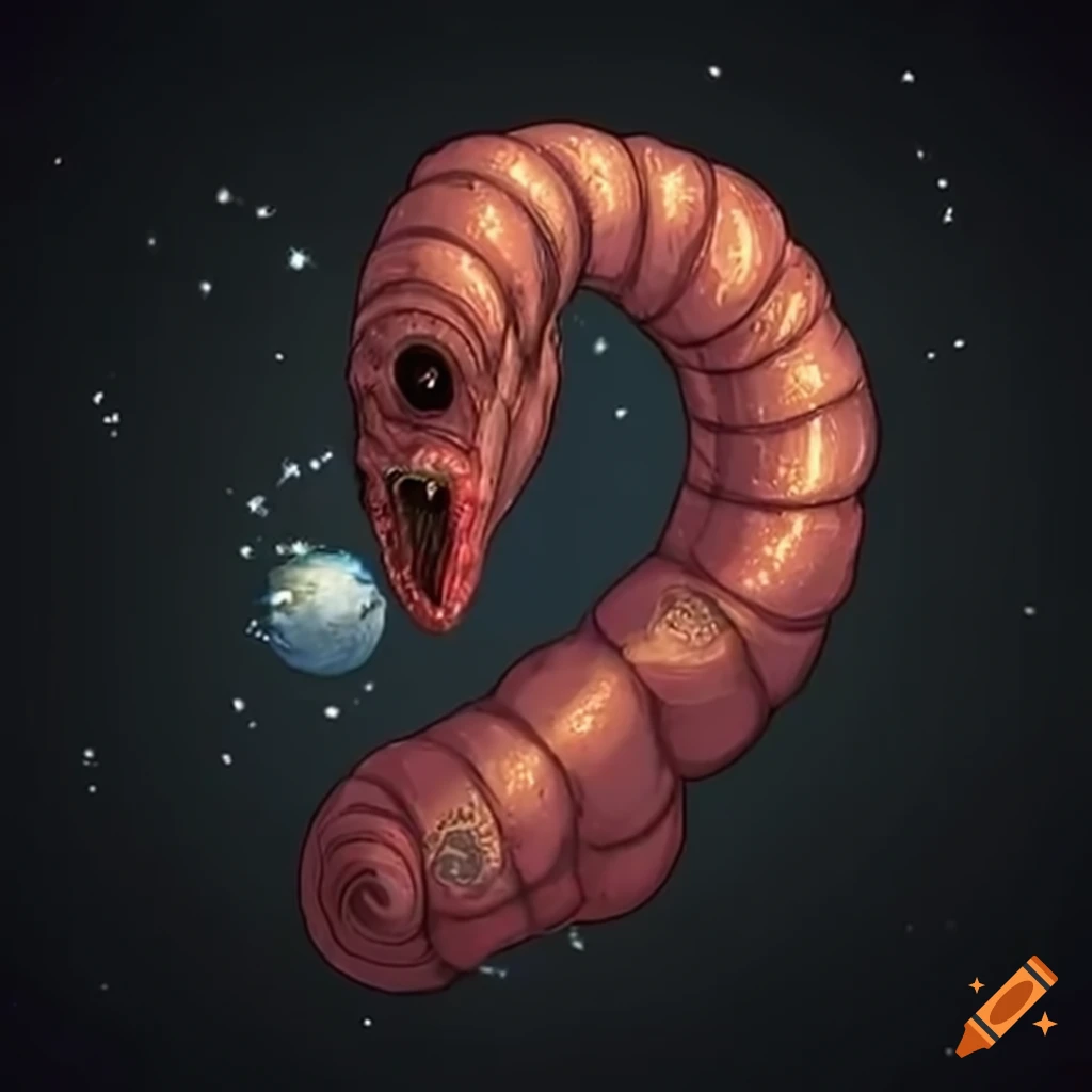 Gigantic wormlike creature in outer space on Craiyon