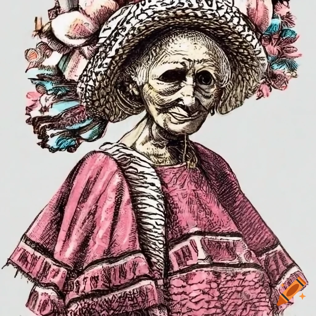 Elderly Mexican women in traditional 18th-century clothing