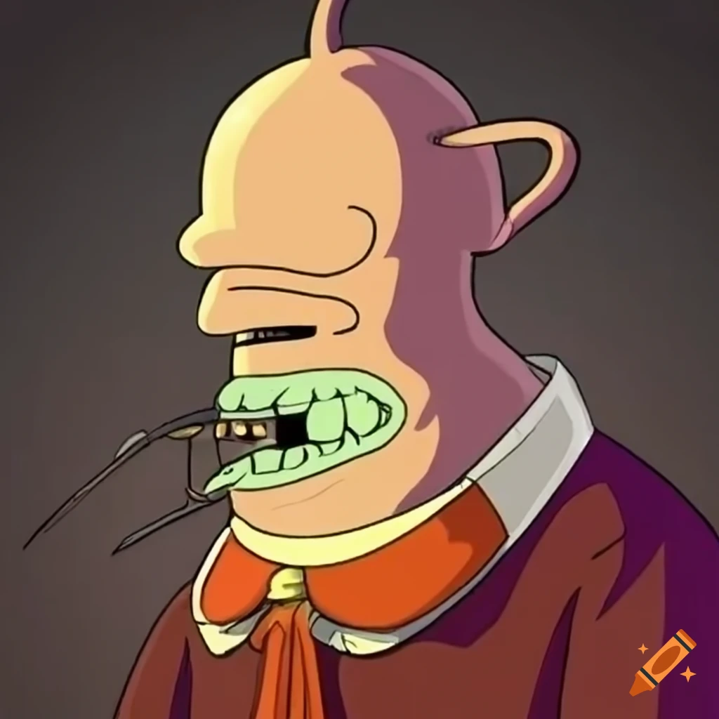 Wise judge with a catfish head in Futurama style