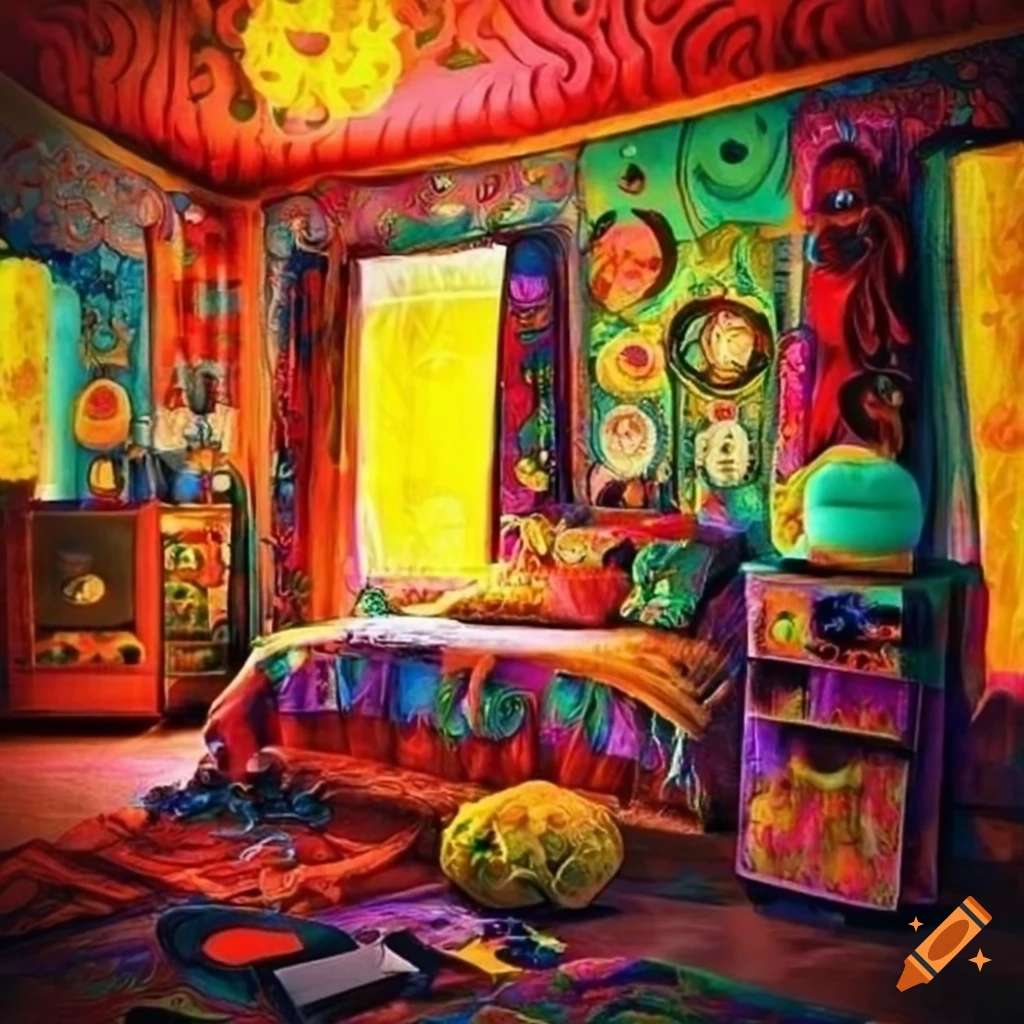 Colorful and cozy hippie room with a magical vibe on Craiyon