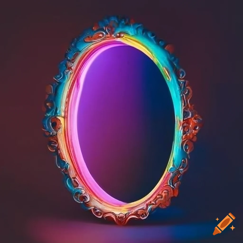 Colorful ornate plastic oval picture frame on a wall on Craiyon