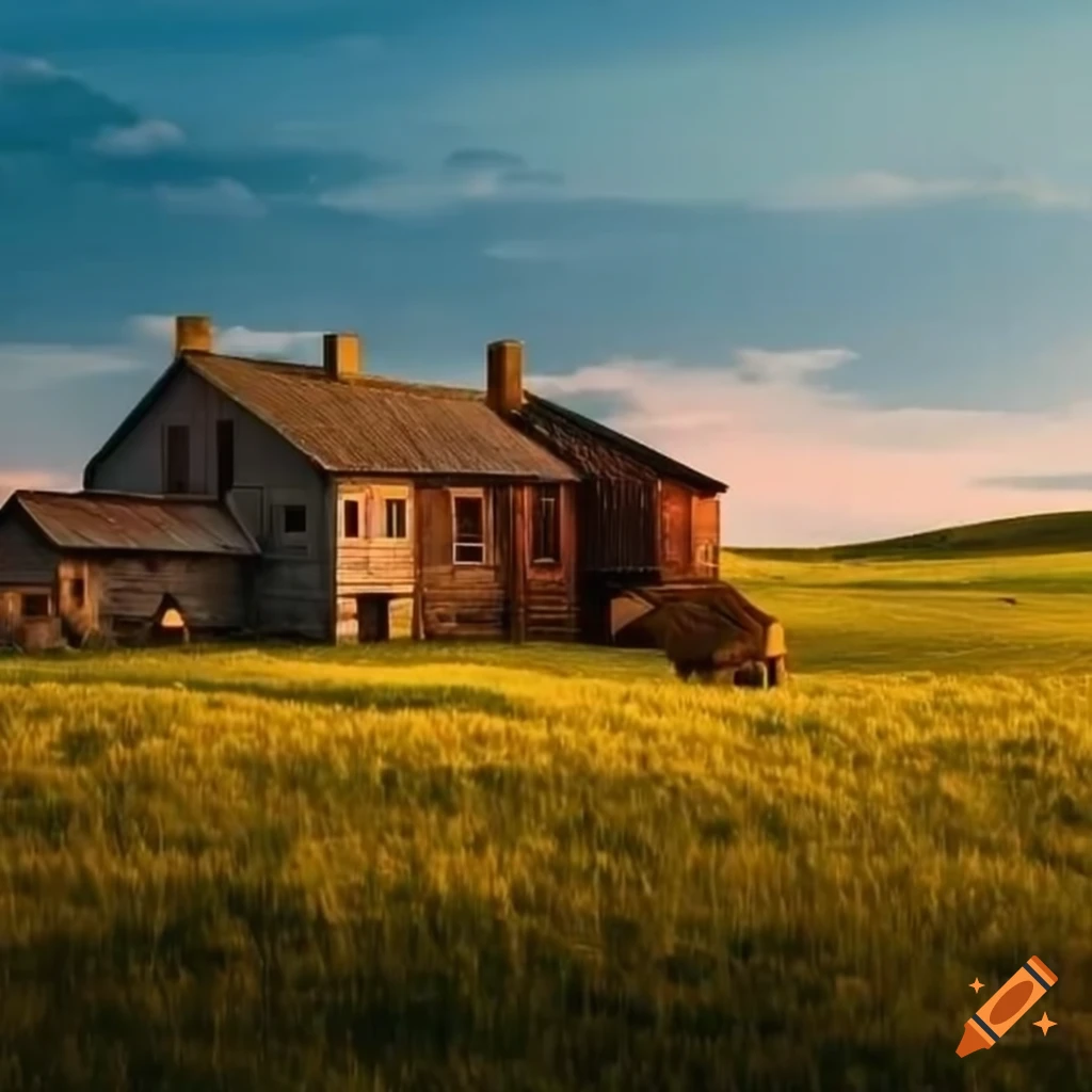 Cozy farmhouse surrounded by rolling hills and colorful farm animals