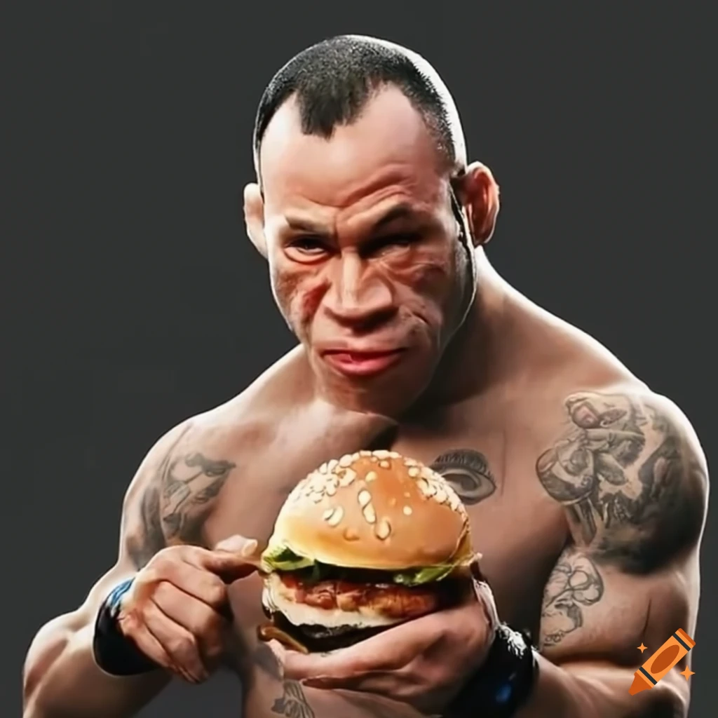 Wanderlei Silva enjoying a cheeseburger next to a horse